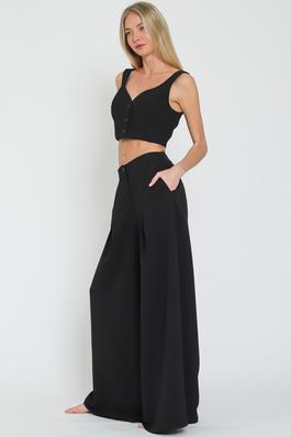 SLEEVELESS CROPPED TOP&HIGH WIASTED LONG PANTS SET