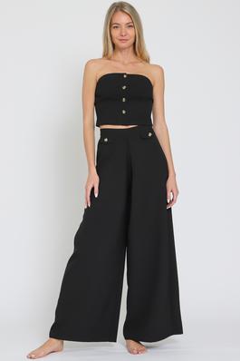 TUBE BUTTON DOWN TOP & HIGH WAISTED LONG PANTS SET