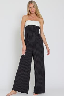 TUBE CONTRAST CHEST BAND SMOCKED STRIPE JUMPSUITE