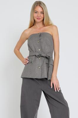 TUBE BUTTON DOWN BELTED VEST TOP 