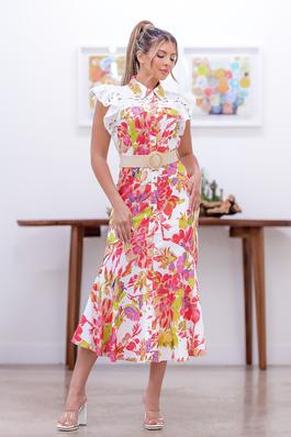 Belted Floral Midi Dress