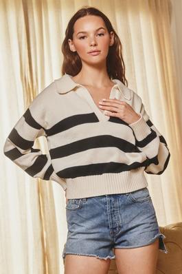 Triple Stripe Collared Sweater