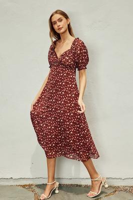 Floral Sweetheart Puff Sleeve Dress