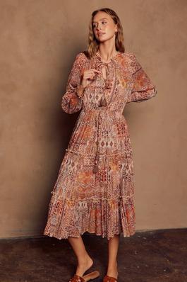 Sunset Tie-Front Tiered Dress