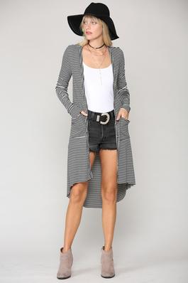 STRIPED RIBBED DUSTER CARDIGAN.