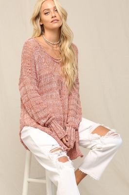 ILLUSION V FRONT POINTELLE SWEATER