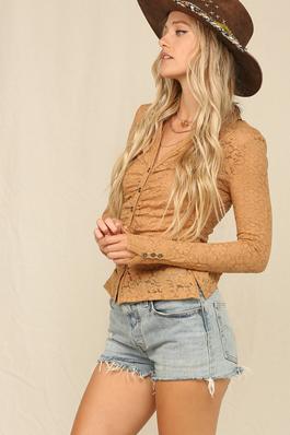 THIS SPECIAL BUTTON FRONT LACE TOP.