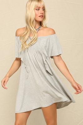 WATERFALL OFF THE SHOULDER DRESS.