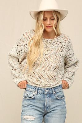 AN OPEN KNIT DESIGN WITH WIDE NECKLINE PULLOVER.