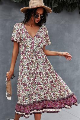 Floral Short Sleeve Ruffle Dress