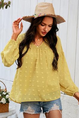 V Neck Solid Loose Long Sleeve Top