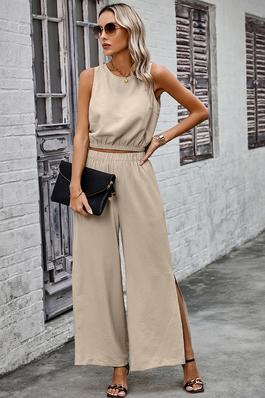 Two Pieces Side Open Pockets Sleeveless Sets