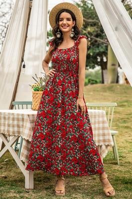 Sleeveless Floral Low Neck Max Dress