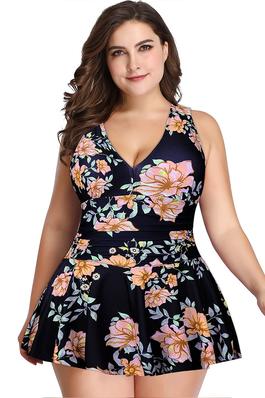 Plus Size Solid Ruffle V Neck Fit Swimsuits