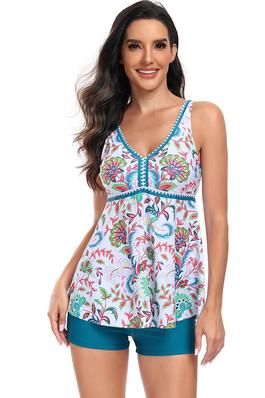 Printed Sleeveless Ruffle Two Pieces Swimsuits