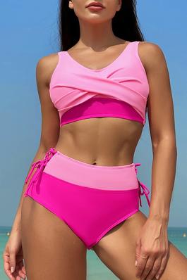 Cross Color Block Two Pieces Sleeveless Swimsuits