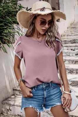 Solid Round Neck Cross Sleeves Top