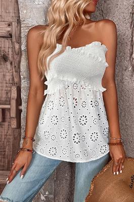Ruched Off Shoulder Sleeveless Hollow Out Top
