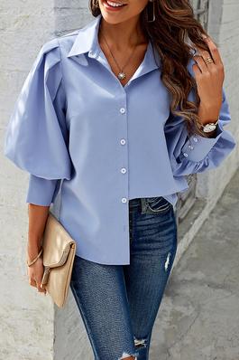 Puff Wide Sleeves Button Up Loose Fit Blouse