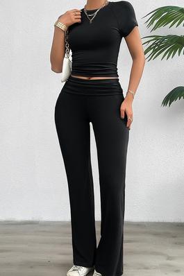 Two Pieces Round Neck Fit Elastic Straight Sets