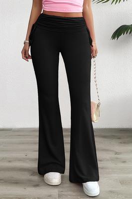 Pleated Solid Waist Band Fit Pants