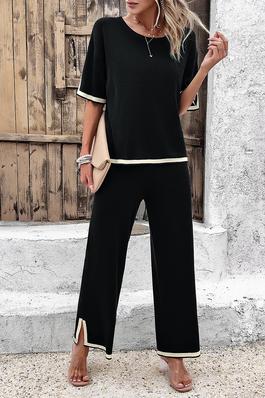 Two Pieces Round Neck Fit Blouse And Pants Sets