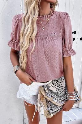 Lace Hollow Out Ruffle Loose Fit Blouse