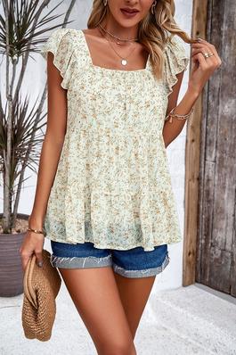 Floral Print Square Neck Loose Fit Lined Top