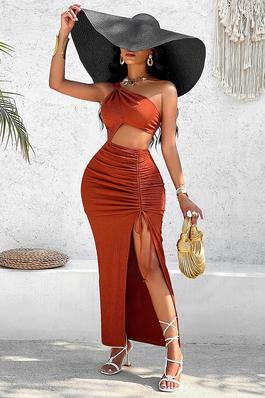 One Shoulder Cut Out Ruched Bodycon Dress