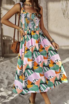 Floral Print Sleeveless Square Neck Fit Dress