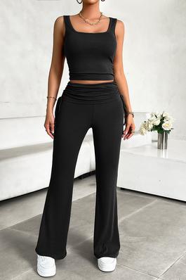 Sleeveless Square Neck Ruched Elastic Fit Sets