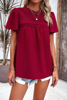 Cross Knot Swiss Dot Solid Loose Fit Top