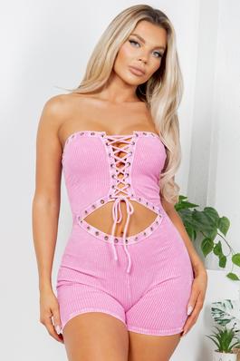 Mineral Washed Corset Tube Top romper