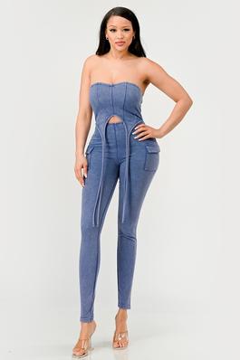 Tube jumpsuit with cargo pockets