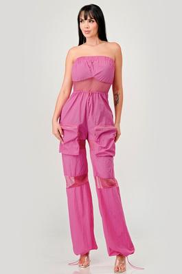 Tube jumpsuit with fishnet contrast