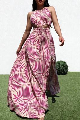 PRINTED CUT OUT WOVEN MAXI DRESS 