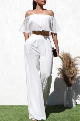 OFF SHOULDER WOVEN  TOP AND PANT SET 