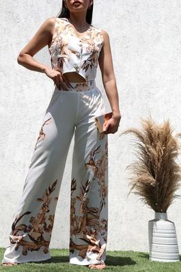 PRINTED WOVEN VEST AND PANT SET