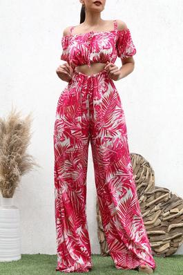 PRINTED WOVEN TOP AND OVERROLL PANT SET