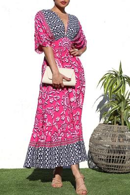 PRINTED LOOSE FIT WOVEN LONG DRESS