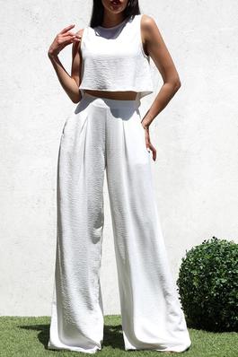 ROUND NECK WOVEN TOP AND PANT SET
