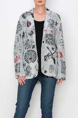 LACE AND SEQUIN BLAZER JACKET WITH PRINT