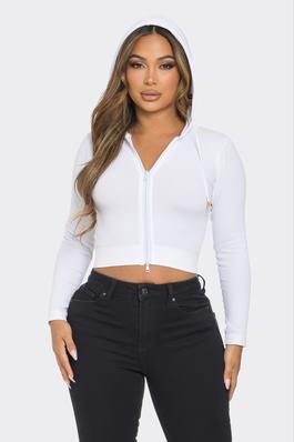 Seamless Cropped Twin Zipper Hoodie with String 