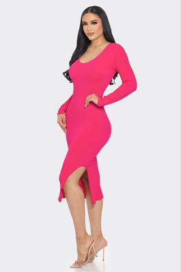 Solid color ribbed chain textured Split Dress 