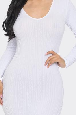 Solid color ribbed chain textured Split Dress 