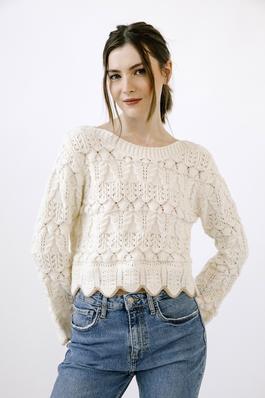 MONOCHROMATIC 3-D CABLE KNIT SWEATER 