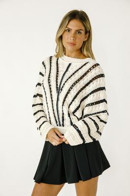COLOR BLOCK STRIPPED KNIT HOLES SWEATER 