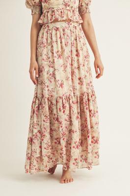 ROSE BOUQUET TIERED LAYERED MAXI SKIRT 