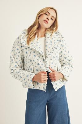 BLUE ROSE PRINT QUILTED PUFF JACKET 