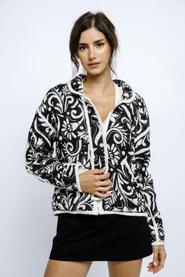 FLORAL PRINT AND CONTRAST LINING PADDED JACKET 